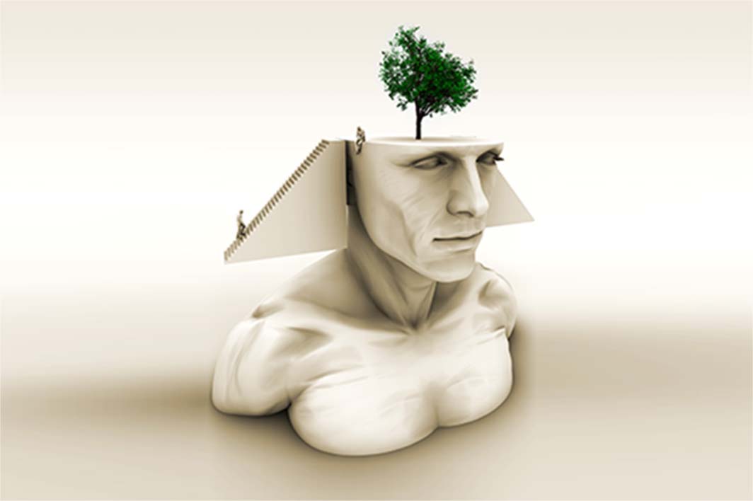 Brain Art - pharoah sphinx head with tree coming out of head